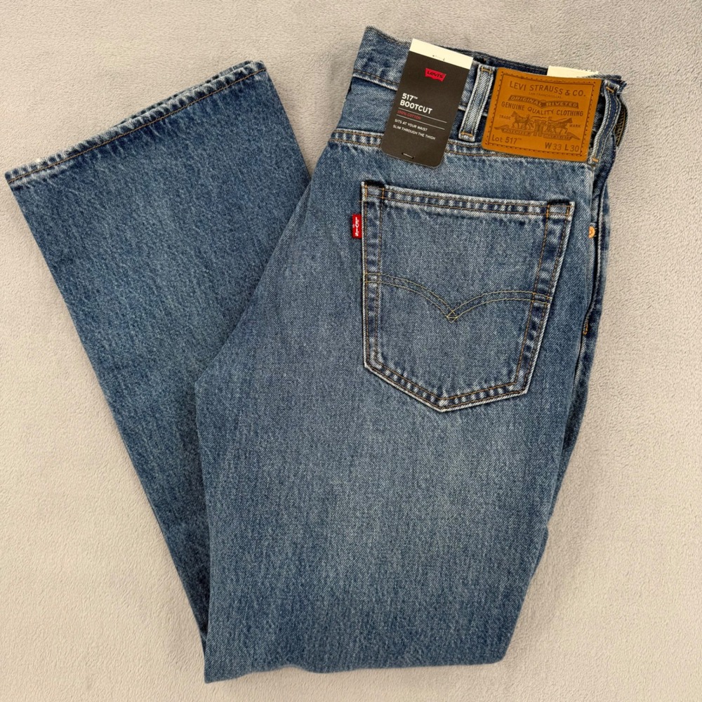 Levis Premium 517 Bootcut Jeans Blue Cotton Creased NEW Mens W33 x L30